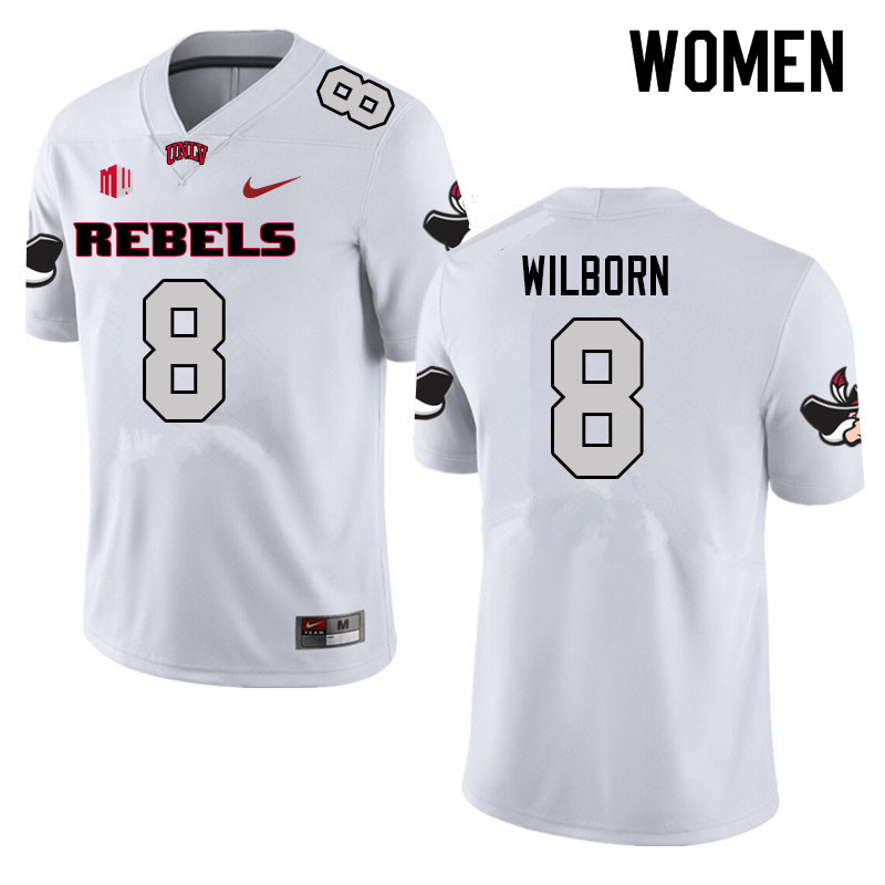 Women #8 Kylan Wilborn UNLV Rebels College Football Jerseys Sale-White - Click Image to Close